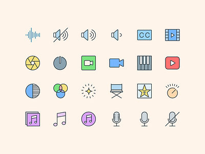 Pioneer Icons — Multimedia 📢 branding design design system freebie icon set iconography illustration interface mic multimedia sketch sound symbols ui ux voice