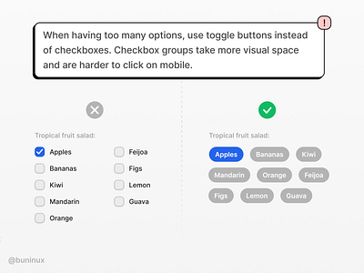 Checkboxes vs. Toggle Buttons branding buttons checkbox design design system figma templates freebie interface learn symbols toggle tutorial ui ui tip ux