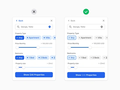 Balance the accent color usage. 🧑‍🎨 buttons design design system designtips figma filter forms freebie input interface sketch symbols typography ui uitip usability ux uxtip