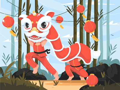 Happy Chinese New Year chinese chinese culture chinese new year illustration imlek lion dance