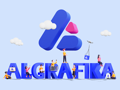 3D Illustration Algrafika Logo 3d blender branding character design graphic design icon illustration logo ui