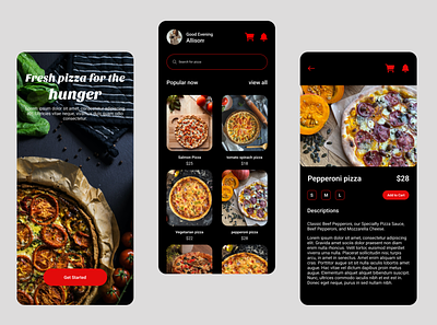 Pizza Delivery App app appdesign appmobiledesign design graphic design illustration pizzaapp pizzacompany typography ui uiux ux uxdesign vector