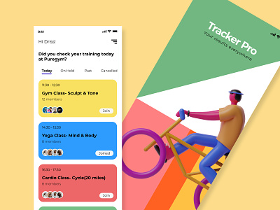 Tracker Pro activity character colors gym happiness illustrator sketch sport ui ui design ux wellbeing