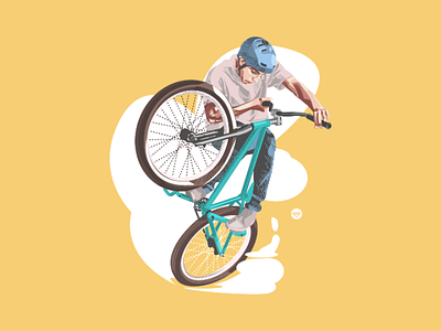 BMX art bicycle design flat illustration man simple style tracing trick
