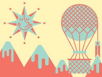 Happy Sun hot air balloon illustration kids school sun