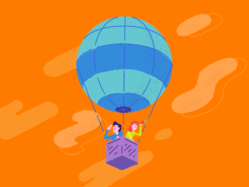 Seeking talent 2d animation clouds design gif hot air balloon illustration looking motion search sky telescope