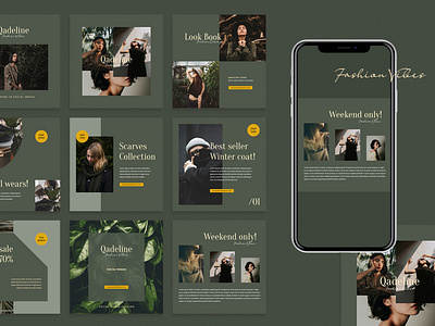 Qadeline - Fashion Instagram Template brand identity branding elegant minimalist fashion branding fashion designer fashion shop fashion store instagram post instagram template marketing product media social neutral