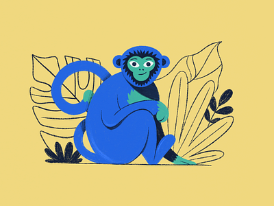 Blue monkey 🐵 animal illustration leafs monkey pencil procreate texture tropic
