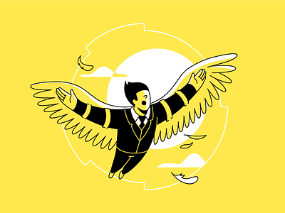 Flight of Icarus article article design blog character fail fligth icarus illustration illustrator lineart sun vector wings yellow
