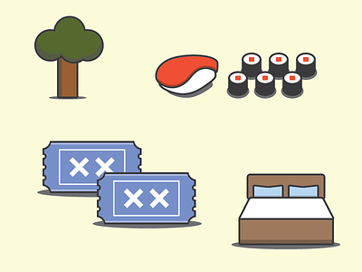 Scavenger Hunt Icons bed icons illustrations scavenger hunt sushi symbols ticket tree