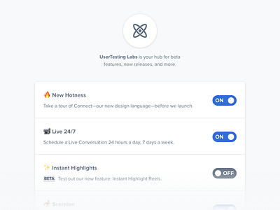 UserTesting Labs icon toggle switch ui