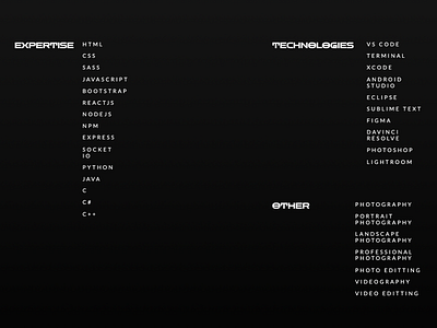 Display of skills on personal website css design illustration typography ui ux