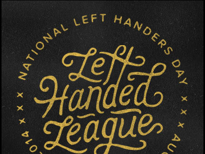 Left Handers Day badge flourish hand lettered lettering ligature script seal swash texture type typography vintage