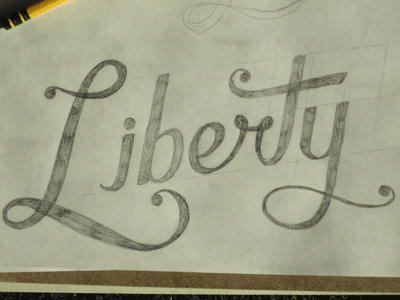 Liberty hand hand drawn paper pencil script typography