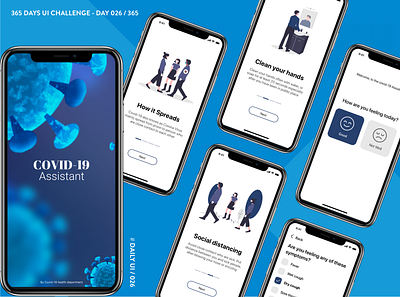 DailyUI 026- Covid-19 Assistant App UI 365daysuichallenge app ui blue coronavirus covid 19 dailyui iphone app design mobile ui ui ux walkthough
