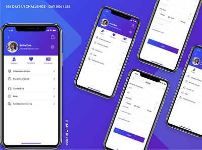 365 DAYS UI CHALLENGE - DAY 006, #uidesign006 app app design dailyui 006 menu navigation profile purple shot ui ui design uiux