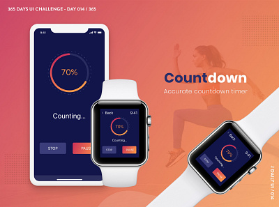 365 DAYS UI CHALLENGE-DAY 014- Countdown Timer 365daysuidesignchallenge app apple watch countdown countdowntimer dailyui dailyui 14 design experience fitness iphonex mobile app uiux user user interface
