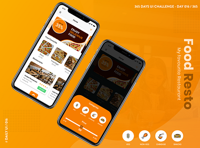365 DAYS UI CHALLENGE, DAY 016/365, #Dailyui 365daysuichallenge app dailyui design filter food app mobile app orange restaurant ui uiux ux