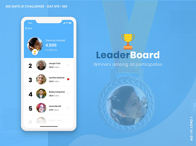 365 DAYS UI CHALLENGE - DAY 019 / 365 - Leaderboard 365daysuichallenge app app design concept dailyui design leaderboard mobile app ui uiux ux