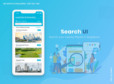 365 DAYS UI CHALLENGE - DAY 022 / 365 - Search 365daysuichallenge app design app ui concept dailyui mobile app search bar search places singapore teal uiux user interaction