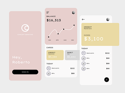 Bank app concept app bank concept creditcard pink ui