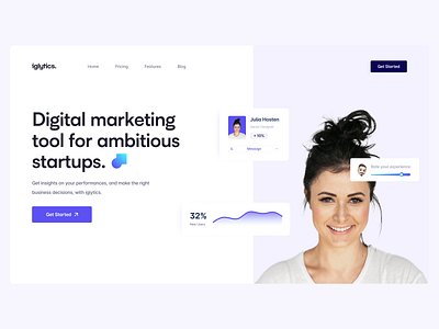 Landing Page: Igliytics blue charts clean desing figma interactive hero desing homepage landing landing page minimal saas ui web web design