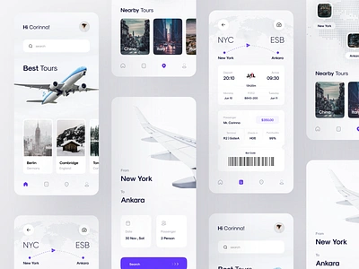 Flight Ticket Booking App | Part 3 aircraft airplanes airport branding design illustration logo ui