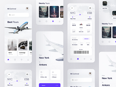 Flight Ticket Booking App | Part 3 aircraft airplanes airport branding design illustration logo ui