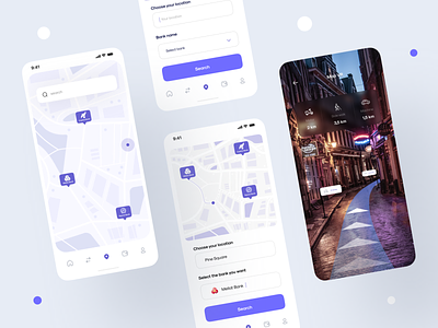 100 Application - Search for places app car cards city colorful interface ios location map minimal navigation progress public transport route routes subway taxi transport ui ux