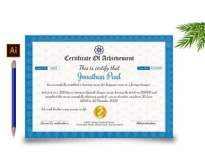 Certificate of Achivement a4 achivedment appreciation award border certificate certificate design certificate template diploma lanscape print
