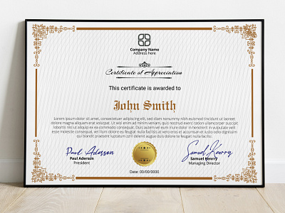 Certificate of Appreciation Template appreciation branding business card design corporate identity creative design logo personal