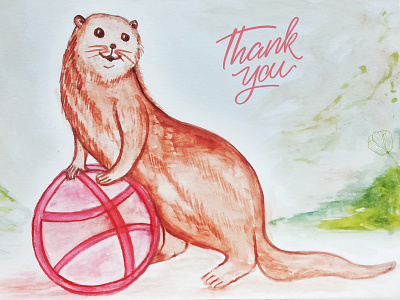 Otter playing with ball design illustration otter watercolor