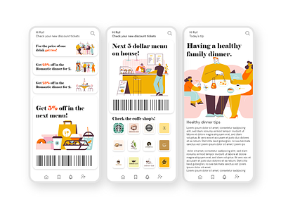Food special offers and healthy food tips barcode illustration mobile special offer ticket ux uxdesign