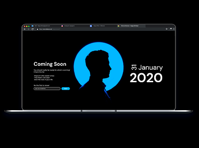 Coming soon black blue coming soon concept desktop dm sans dramatic subscribe typography ui