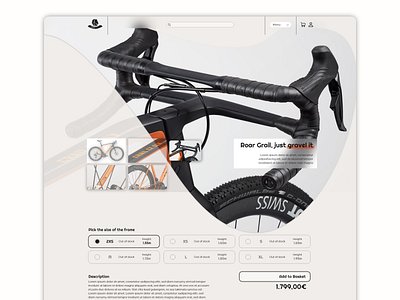 Product page, gravel bike view abstract basket bike contour design mine product product page shop ui webdesign