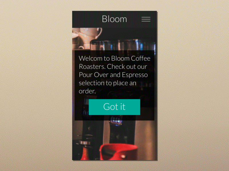 Bloom Coffee Roasters UI animation app application bloom coffee ian roasters stirton ui ux