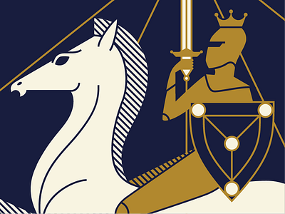 Miles Christianus armor capital vices crown gold horse illustration ivory knight shield soldier sword trinity