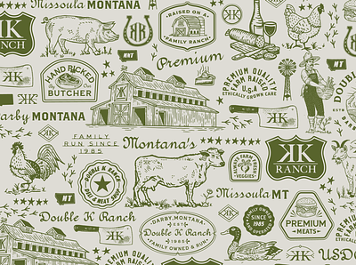 DOULBE K RANCH BUTCHER PATTERN branding butcher farm food hand lettering illustration montana ranch