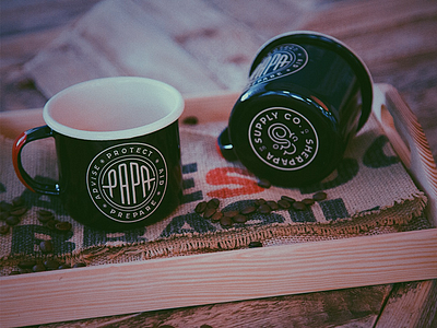 Enamel Cup for Sherpapa Supply CO. branding camping camping working coffee explore hand lettering illustration sherpapa type