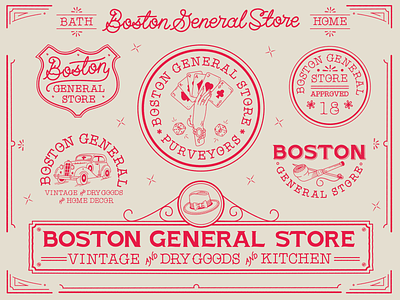 LOGO LOCKUPS FOR BOSTON GENERAL STORE boston branding general store hand lettering illustration lettering type vintage