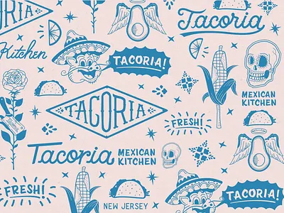 Pattern Design for Tacoria avacado branding food lettering mexican pattern pig rose skull taco