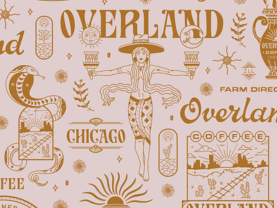 OVERLAND COFFEE & GENERAL branding chicago coffee desert hand lettering illustration script serif