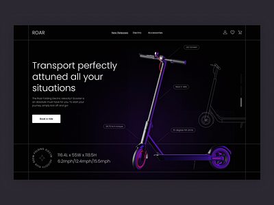 ROAR scooter bike branding home page landing minimalism modern scooter transport ui website wehicle