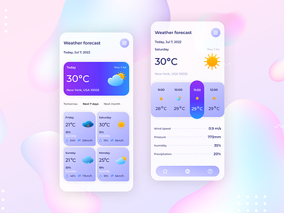 Wheather forecast app application branding collor design pink pright rain sun thunderstorm ui ux weather