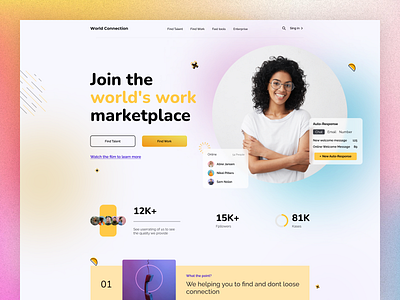 World Connection branding colourfull figma landing page marketplace people students template ui university ux young