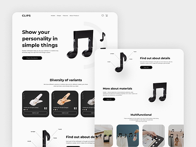CLIPS - clothespins. Simple things in fascinating way branding clothespins landing page logo modern product design ui