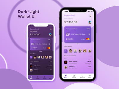 Dark/Light Wallet UI branding design dribbble shot freelance mobile app mobile design ui uidesign uiux ux uxdesign uxui wallet