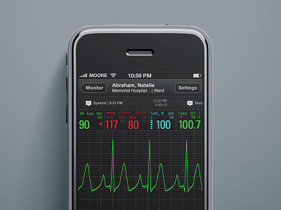 iOS Patient Monitor (old school) app healthcare interface ios iphone medical ui ux visual design