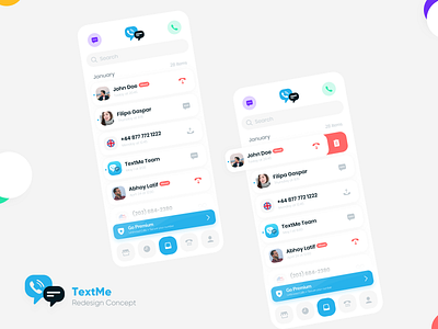 TextMe App - Redesign Concept app blue call clean concept contact design prototype redesign text ui ux voice