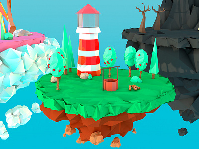 Low poly island 3d c4d cinema 4d color colorful game island low poly